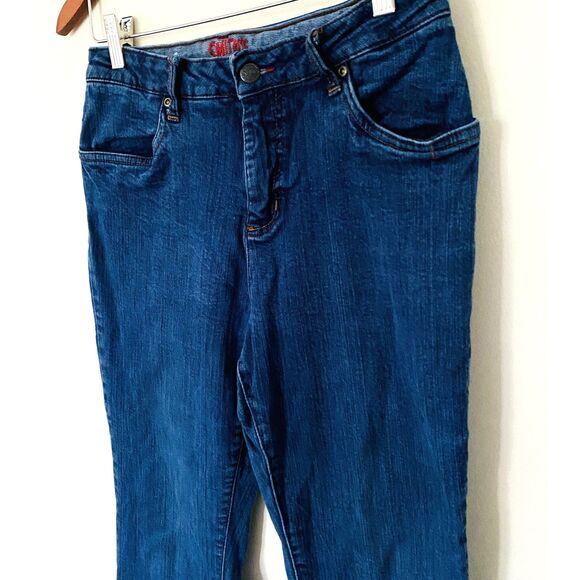 VTG Dungarees Smiths Jeans Denim Stretchy Embroidered Pants Made in Egypt Sz 8 - Picture 3 of 10